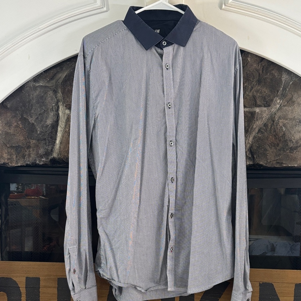 H&M Men's Navy and Gray Dress Shirt size XL